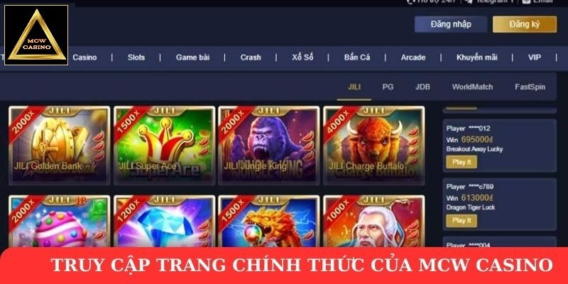 Truy cập trang chính thức của MCW casino