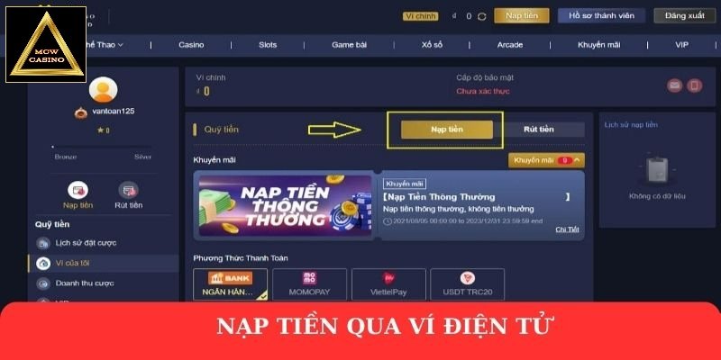 Nạp tiền qua ví điện tử